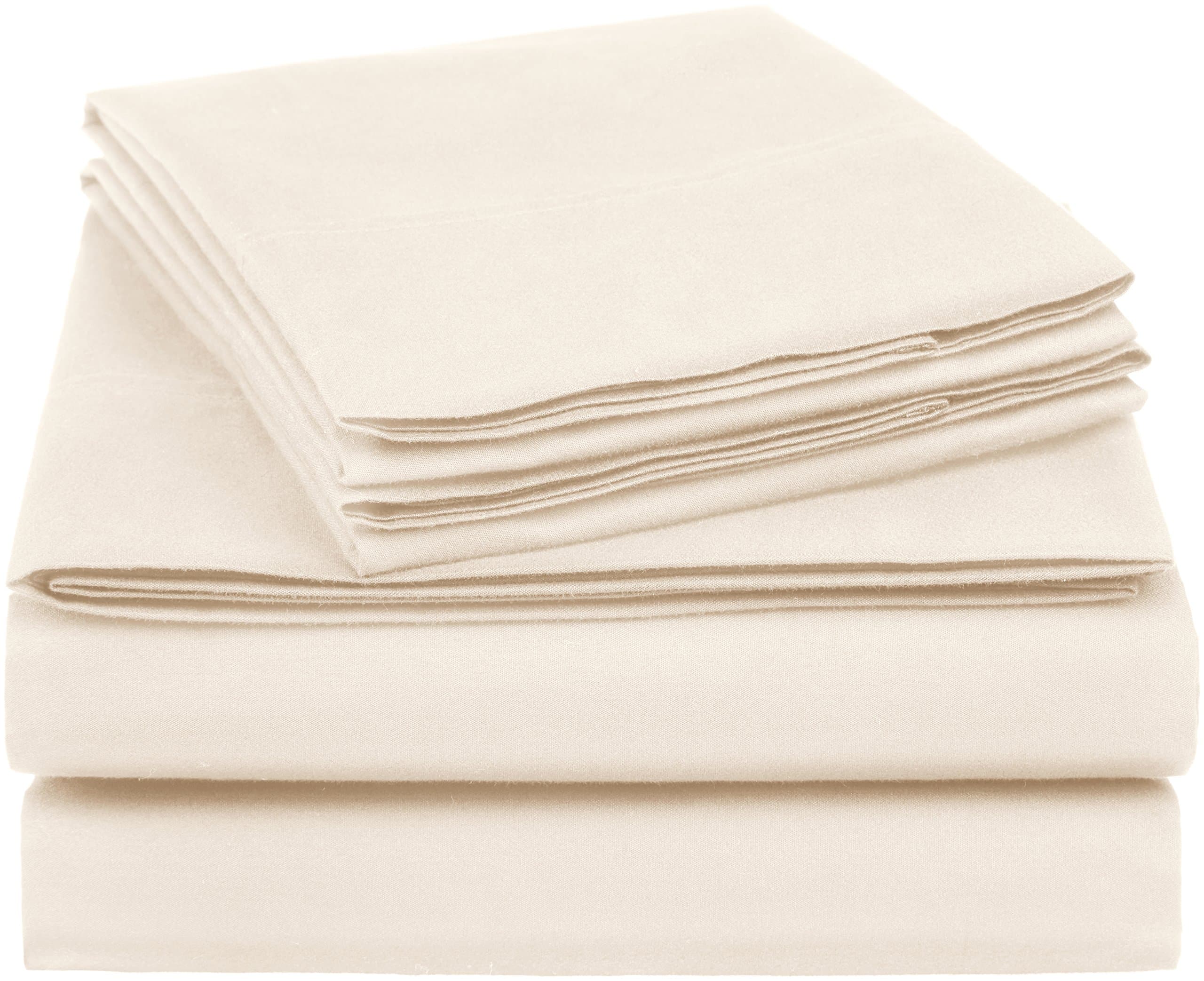 Amazon Basics Essential Cotton Blend Bed Sheet Set, King, Beige