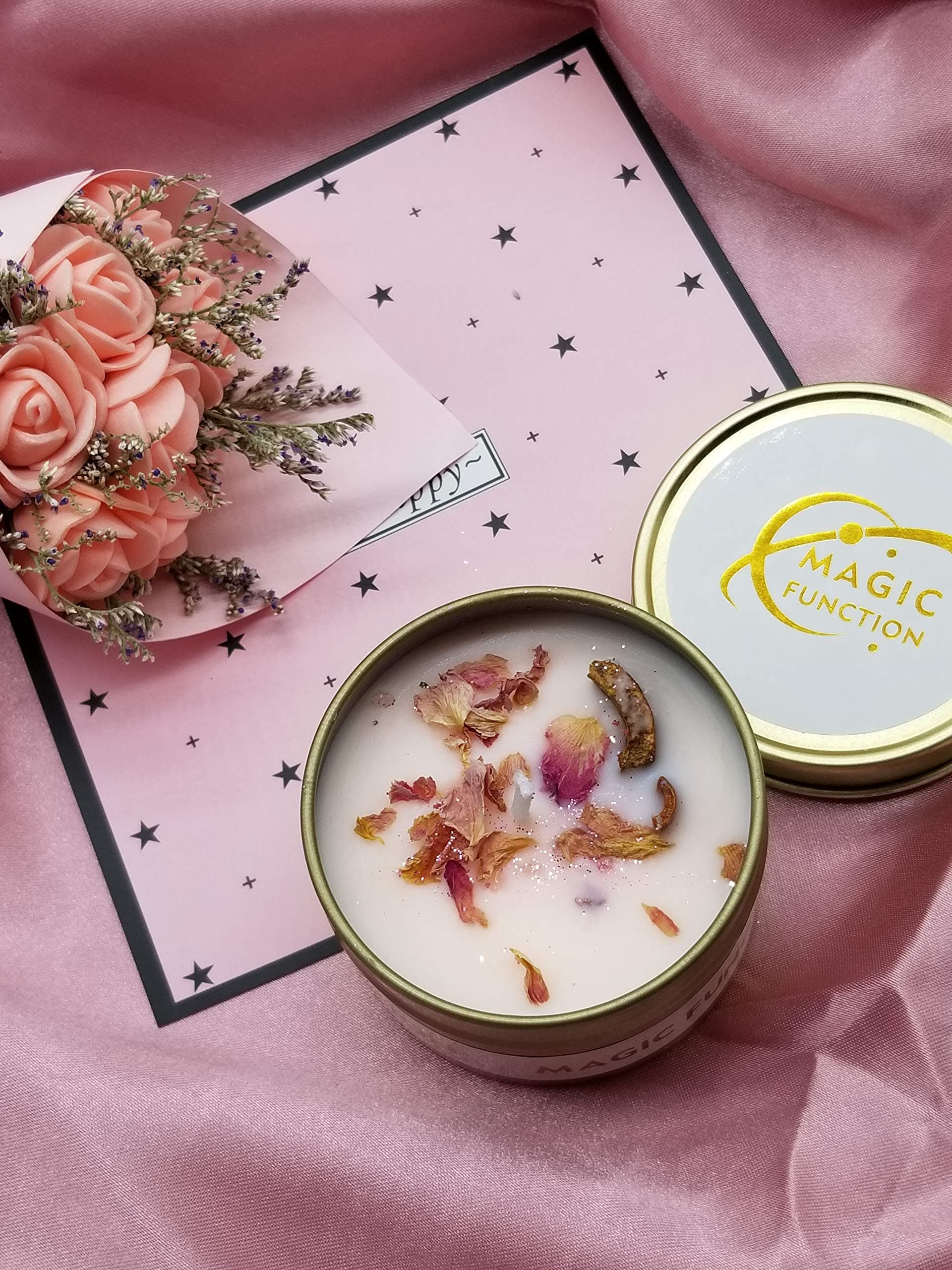 Magic Function Aromatherapy Scented Candle with Dried Flower, 3.4Oz, 20 Hours, Attract Friendship and Love.