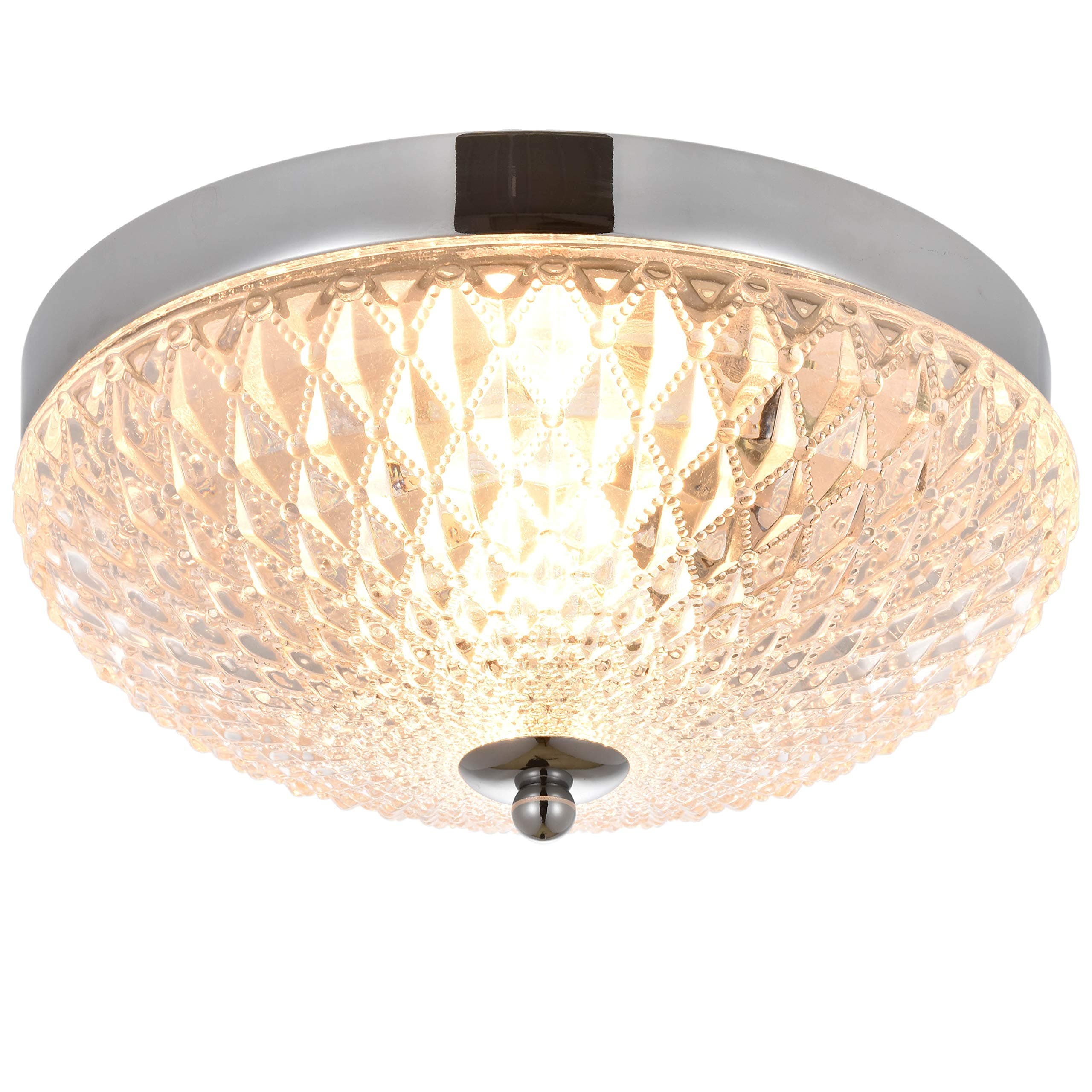 SOTTAE Modern Ceiling Light,Flush Mount 2-Light in Chrome with Glass Shade for Hallway Kitchen Bathroom Living Room