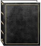 Pioneer Photo Albums 100 Page Leatherette with Gold Stamped Cover 3-Ring Magnetic Album, Black