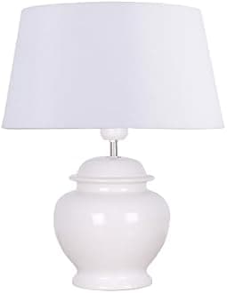 Homesake ® Ceramic White Pot Base LED Table Lamp with Shade, Table Lamp for Bedroom Living Room, Modern Bedside Light, Nightstand Lamp for Home Office, Minimalist Style Accent Lighting Décor, (Daisy)