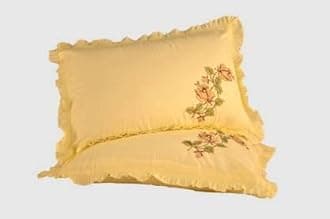 Planet Home Cotton Embroidery Frill Pillow Cover Set of 6 (Size 27 * 17) (Beige Heavy Frill)