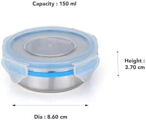 STEELLOCK Stainless Steel Airtight Container with Lid | Leakproof, BPA-Free | Multipurpose Food Storage Containers/Tiffin/Dabba for Office, School & Kitchen | SL-1200-set of 4, 150ml each, Blue