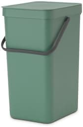 Brabantia Sort & Go Recycling Trash Can 4.2 Gallons (Fir Green) Space-Efficient Plastic Garbage Can with Handle, Removable and Stay-Open Lid, Easy to Clean Kitchen Can Without Nooks and Rims