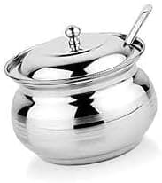 Zero To Infinity Store Stainless Steel Ghee Pot, Ghee Dani Oil Pot For Kitchen Storage |Steel Jar/Container With Spoon Puja Ghee Pot Pack Of 1 - Silver