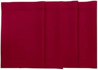 Solino Home Hemstitch Cotton Linen Placemats - 14 x 19 Inch, Set of 4 - Natural Fabric Machine Washable Placemats - Handcrafted with Mitered Corners - Red