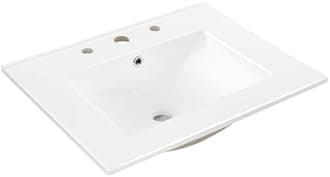 Jonathan Y SNK1001A Ancillary 3-Hole 24 in. W x 18.25 in. D Classic Contemporary Rectangular Ceramic Single Sink Basin Vanity Top, White
