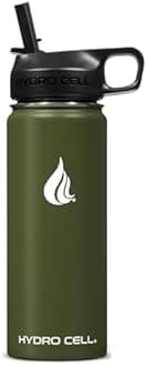 HYDRO CELL Stainless Steel Water Bottle w/Straw & Wide Mouth Lids (40oz 32oz 24oz 18oz) - Keeps Liquids Hot or Cold with Double Wall Vacuum Insulated Sweat Proof Sport Design (Army 18 oz)