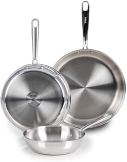 T-fal Pro Tri-Ply Stainless Steel Cookware Set 3 Piece, Induction Compatible, Oven Safe 500F, Fast & Even Heat, Professional Quality & Durability, Pots & Pans Set, Fry Pan Set, Dishwasher Safe, Silver