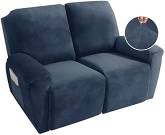 MAXIJIN Recliner Loveseat Slipcover, 6 Pieces Stretch Velvet Reclining Sofa Cover, 2 Seater Love Seat Recliner Couch Cover, Thick, Soft, Washable Furniture Cover (Loveseat Recliner, Navy Blue)