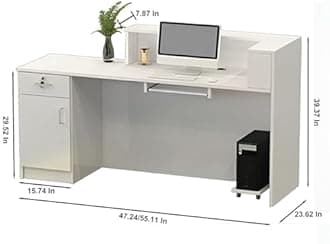 Front Desk Reception Counter, Front Counter Desk with Lockable Drawer, Reception Counter, Modern Retail Counter for Checkout Office/Beauty Salon/Lobby C-Right(Multi-Colored+Grey-R,Medium)