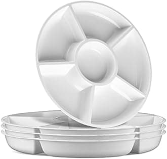 Plasticpro 6 Sectional Round Plastic Serving Tray/Platter (2, White)