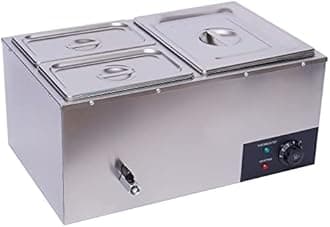 3-Pan Commercial Steam Table, Electric Bain Marie Food Warmer 600W Stainless Steel Countertop Buffet Food Warmer Container 21.6Qt with Lid and Tap for Catering, Restaurant, Buffets