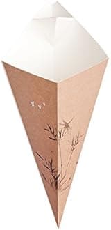 Paper Food Cones, Cardboard Food Cones with Dip Pocket - Bamboo Print - 10" Food Cone - Conetek - 100ct Box - Restaurantware