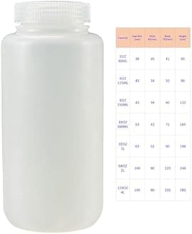 LUERFLEX 500ML 16OZ Nature Wide Mouth PP Plastic Reagent Bottles with Caps Pack of 46
