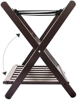 Smart FENDEE Fully Assembled Bamboo Luggage Rack, Folding Suitcase Stand with 5 Nylon Straps, Luggage Holders with Shelf, Ideal for Guest Room, Bedroom, Hotel, Espresso