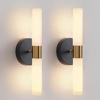 Wall Sconces Set of Two Black and Brass Gold Wall Lamp Sconces Wall Lighting with White Glass Wall Lights Wall Light Sconces Wall Decor Set of 2 for Living Room Wall Scones, Wall Lights