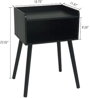 MaxSmeo Nightstand, Mid Century Modern Side Table Bedroom with Storage, Small End Bedside Table with Solid Wood Legs for Living Room, Office Small Spaces (Black)