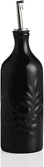 Sweejar 20 Oz Ceramic Oil Dispenser Bottle, Relief Opaque Oil Cruet, Suitable for Storage Oil, Vinegar, Soy Sauce, Coffee Syrup, Liquids, Set of 1 (Black)