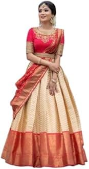 WILLFEKanjivaram Lehenga Saree Soft Pure Zari Silk Unstitched Lehenga Choli Half Saree