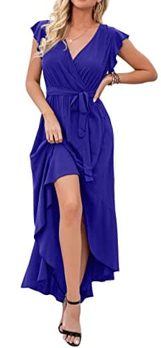 GRECERELLE Women's 2023 Summer Floral Print Cross V Neck Dress Bohemian Flowy Long Maxi Dresses