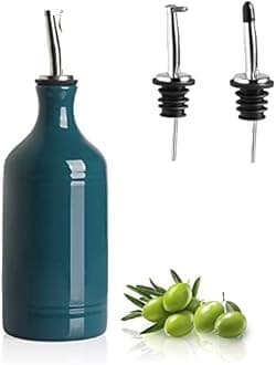 Sweejar Ceramic Olive Oil Dispenser Bottle, Opaque Oil Cruet Protects Oil to Reduce Oxidation, Suitable for Storage Oil, Vinegar, Coffee Syrups & Other Liquids, Pack of 1, 15.5 Fl Oz (Teal Green)
