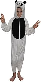 Kaku Fancy Dresses Fleece Panda/Polar Bear International Animal Costume For Kids - White & Black, 7-8 Years | Animal Fancy Dress For Boys & Girls