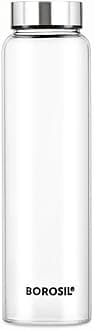 Borosil Crysto Glass Water Bottle, Water Bottle for Fridge, Wide Mouth Borosilicate Glass Extreme Temperature Resistant For Hot & Cold Water, Milk, Lassi, Juice, Silver Lid 750 ml, Transparent