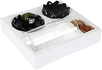 Handcrafted Tilak Shivling in Glass Fountain Backflow Smoke Fountain Incense Holder Showpiece with 10 Backflow Cone for Living Room, Meditation Yoga Place, Worship, Black