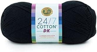 Lion Brand Yarn 24/7 Cotton DK, 100% Light Cotton Yarn for Knitting, Crochet, Lightweight Garments, Caviar, 1 Pack