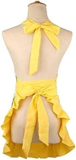 G2PLUS Lemon Cotton Women's Kitchen Apron Adjustable Cooking Baking Garden Chef Apron with Pocket