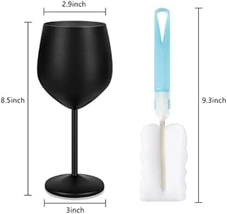 Lifecapido Stainless Steel Wine Glasses Set of 4, 18oz Stainless Steel Wine Goblets with Cup Brush, Stemmed Metal Wine Glasses for Party Office Wedding Anniversary, Great for Red White Wine (Black)