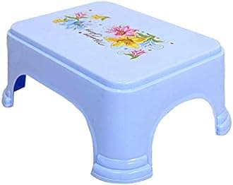 Kuber Industries Floral Print 2 Pieces Plastic Bathroom Stool, Blue-KUBMART10858