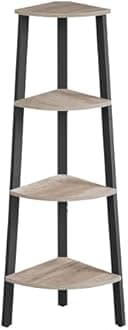 VASAGLE Corner Shelf Stand, 4-Tier Corner Bookshelf, Industrial Ladder Shelf, Plant Stand for Living Room, Office, Kitchen, Greige and Black ULLS034M01