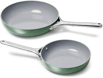 Caraway Fry Pan Duo - Nonstick Ceramic Frying Pan (8" & 10.5”) - Non Toxic, PTFE & PFOA Free - Oven Safe & Compatible with All Stovetops (Gas, Electric & Induction) - Sage