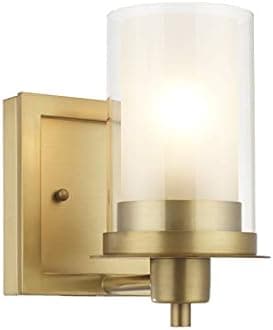 Designers Impressions Juno Brushed Brass 1 Light Wall Sconce/Bathroom Fixture with Clear and Frosted Glass: 73485