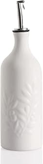 Sweejar Ceramic Olive Oil Dispenser Bottle, 20 Oz Relief Opaque Oil Cruet Protects Oil To Reduce Oxidation, Suitable for Storage Oil, Vinegar, Soy Sauce, Coffee Syrup, Liquids, Pack of 1 (White)