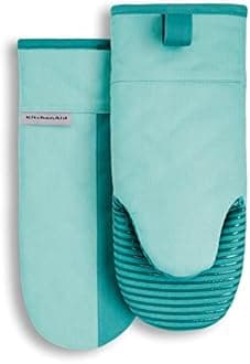 KitchenAid Beacon Two-Tone Non-Slip Oven Mitt Set, Aqua Sky, 5.75"x13", 2 Piece