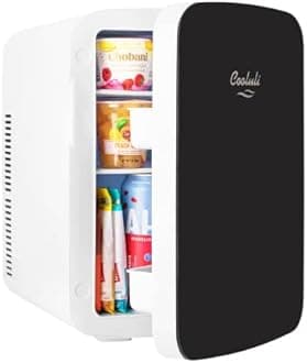 Cooluli 15L Mini Fridge for Bedroom - Car, Office Desk & College Dorm Room - 12v Portable Cooler & Warmer for Food, Drinks, Skincare, Beauty & Makeup - AC/DC Small Refrigerator with Glass Front, Black