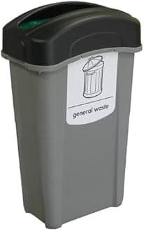 Eco Nexus 85 General Waste Collection Bin (Grey, Black Lid, White Sticker) – 85-Litre General Waste with Choice of Lid Options – Slim Plastic Office Bin (Open Top)
