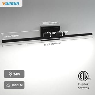 VOLISUN Modern Bathroom Vanity Light 39.4 inch, Rotatable, 24W Dimmable 5CCT Led Bathroom Light Fixture Over Mirror, Black Bar Vanity Light for Bathroom Mirror Cabinets-ETL Certificated