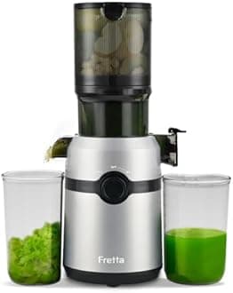Cold Press Juicer Machines,Fretta Slow Masticating Juicer with 108mm &1.0L Hopper for Whole Fruits and Vegetables,200W Self Feeding High Yield Juice Extractor,PCTG BPA-Free, (Silver)