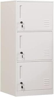 3 Door Metal Vertical Storage Locker for Kids Bedroom, Children Room, School, Office, Home ,Stackable Steel Storage Cabinet for Toys, Clothes & Sports Equipment,Anti-Tilting Device. (3D, white)