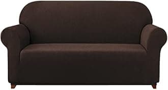 SUBRTEX Stretch Loveseat Sofa Slipcover 2 Piece Sofa Cover 2 Seater Soft Couch Slipcover Washable Furniture Covers, Jacquard Fabric Small Checks(Chocolate,Loveseat)