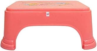 Fun Homes Pack of 1 Plastic Bathroom Stool | Small Sitting Patla for Bathroom | Floral Print Washroom Stool for Hotels | Kitchen Helper Stool | Sturdy & Anti-Slip Bathing Stool/Pata for Home | Pink