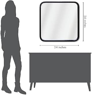 Americanflat 60 cm Square Black Frame Mirror with Rounded Corners - Wall Mirror for Bedroom, Bathroom, and Living Room - Large Mirror for Wall with Hanging Hardware