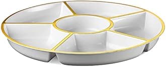 Plasticpro 6 Sectional Round Plastic Serving Tray/Platter (4, White & Gold)