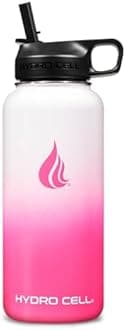 HYDRO CELL Stainless Steel Insulated Water Bottle with Straw - For Cold & Hot Drinks - Metal Vacuum Flask with Screw Cap and Modern Leakproof Sport Thermos for Adults (White/Pink 32oz)