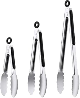 Kitchen Tongs Set of 3, Stainless Steel Tongs with Silicone Tips for Cooking, Barbecue, BBQ Grilling, Buffet Serving, 7/9/12 Inches (Stainless Steel)