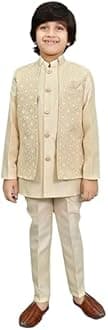 AHHAAAA Kids Indian Ethnic Velvet Waistcoat Silk Kurta Pyjama Set Bollywood Style Wedding Ethnic for Boys